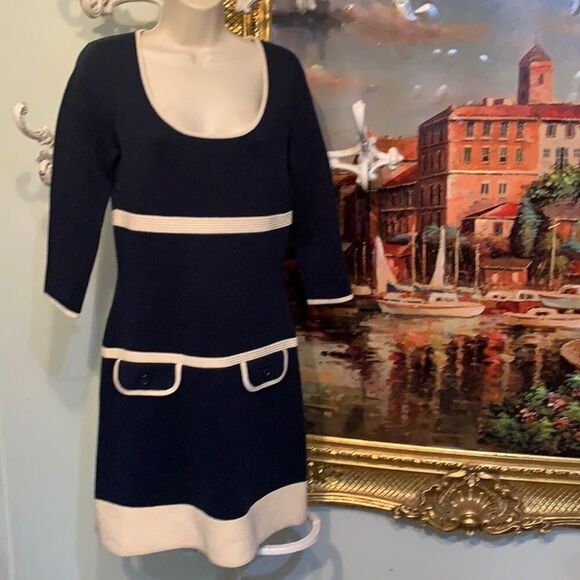 KATE SPADE NEWYORK CATHIE BLUE & CREAM SWEATER DRESS SIZE S - Picture 1 of 5